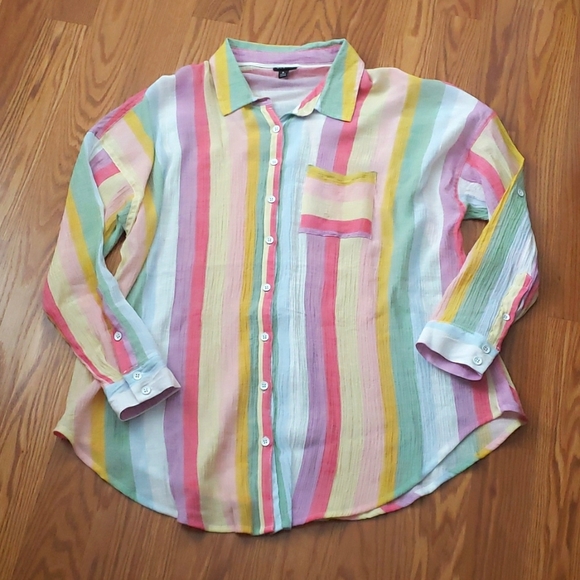 Torrid Rainbow Button Down Top - Picture 4 of 9